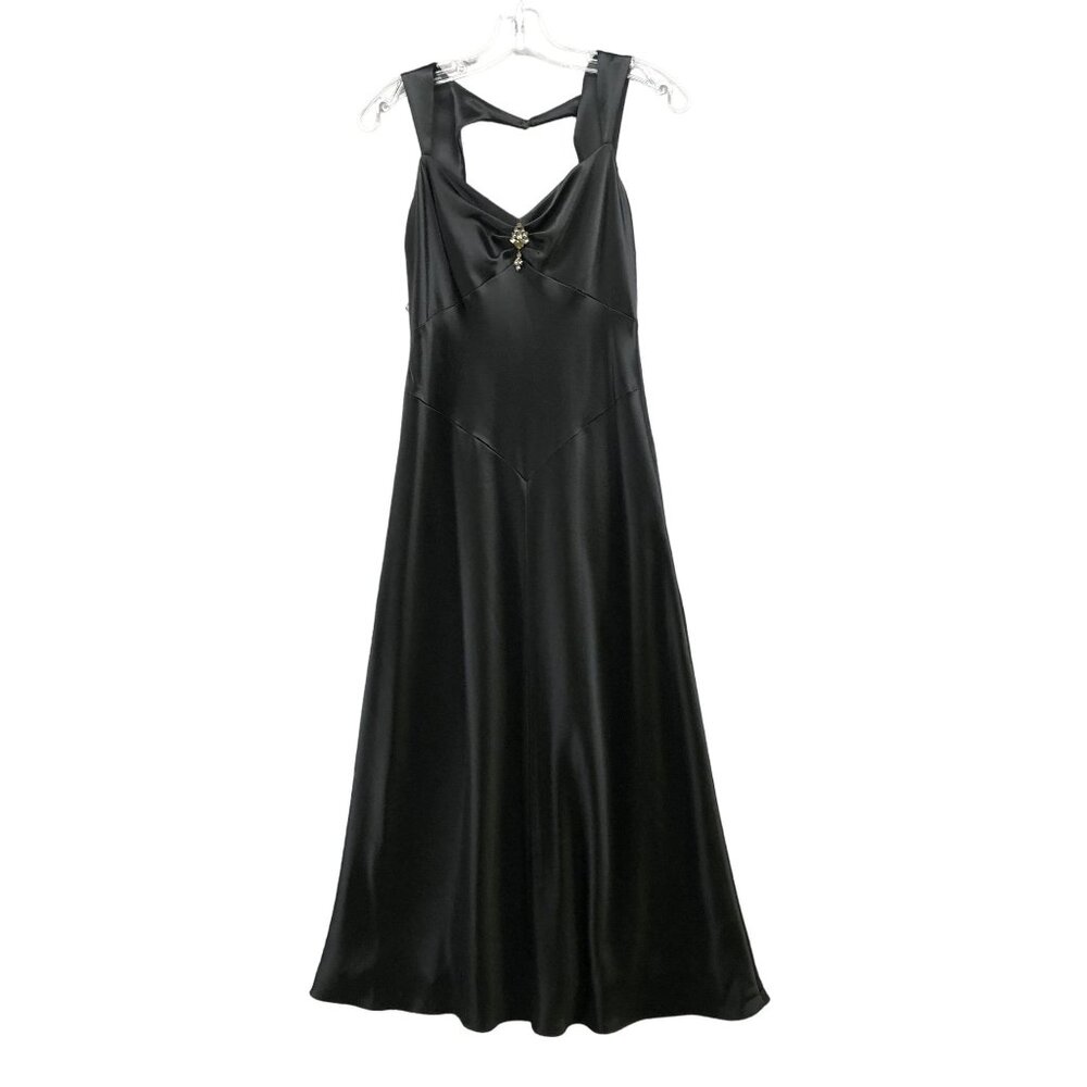 Vintage Anne Klein Satin Maxi Dress Size 6 Black Sleeveless Formal Elegant